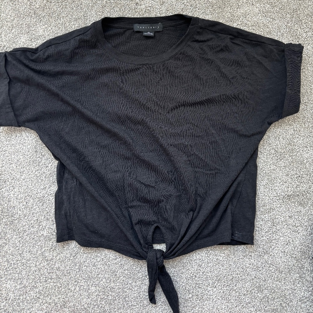 Sanctuary tie front black short sleeve top size XS
